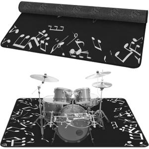 4Ft x 5.3Ft Drum Mat Drum Carpet Tightly Woven Fabric with Non-Slip Grip Bottom Drum Rug for Bedroom, Studio, Apartment, Soundproof, Roll of 21.2 Square Feet (White Drum Stand)