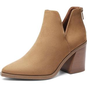 DREAM PAIRS Women's Ankle Boots Chunky Heel Pointed Toe Short Booties Shoes (9.5, Light Brown-suede)