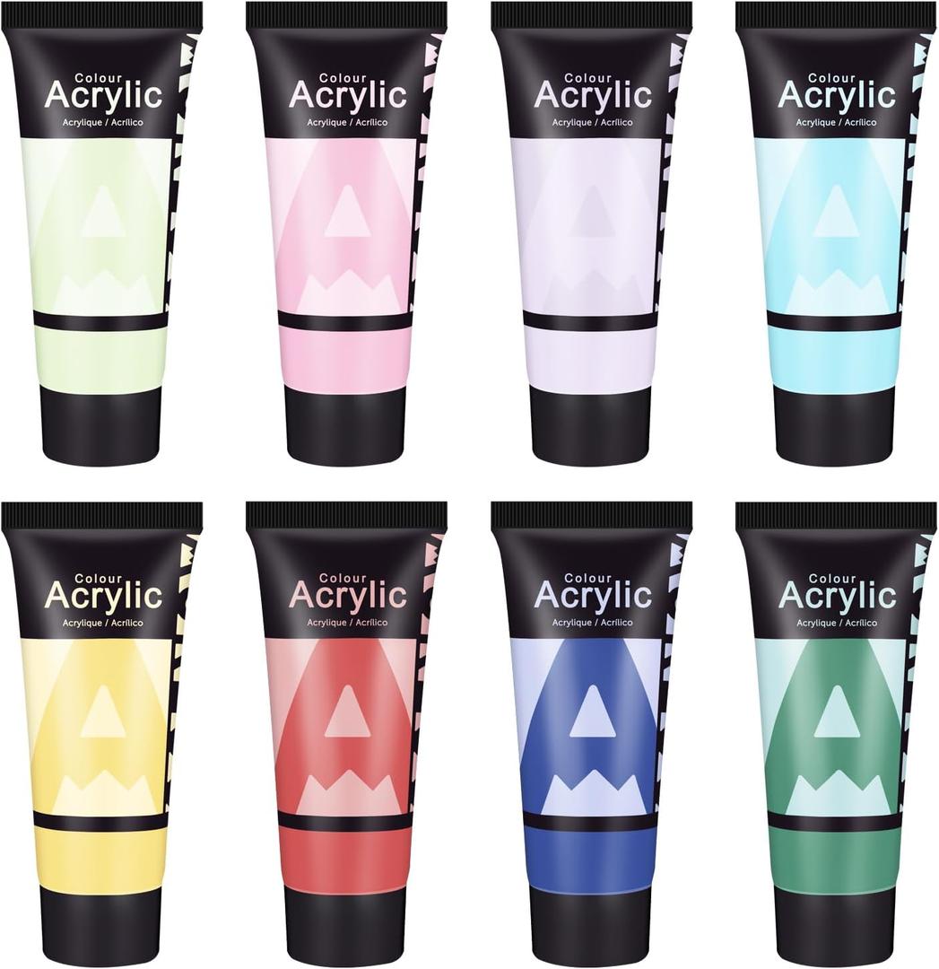 AUREUO Pastel Acrylic Paint Set - 8 Vintage Spring Colors, 0.71 Fl Oz (21ml) Tubes for Floral Painting, Easter Crafts, Home Dcor, Non-Toxic High Pigment Artist Paints