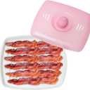 Joie Piggy Microwave Bacon Grooved Cooking Tray with Splatter Lid, Holds 4-5 Strips of Bacon, Easy to Clean, Convenient Kitchen Tool, BPA-Free, Dishwasher Safe (Piggy Bacon Tray)