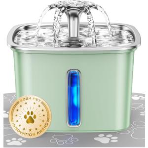 Veken Innovation Award Winner Stainless Steel Cat Water Fountain, 95oz/2.8L Automatic Pet Fountain Dog Water Dispenser with Replacement Filters & Silicone Mat for Cats, Dogs, Multiple Pets (Tea Green)