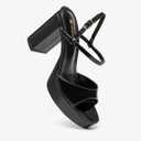 NEWBELLA Women's Platform Heeled Sandals - Open Toe Ankle Strap Slingback with Block Heel & Buckle, Summer Dress Shoes for Vacation & Evening (Dark Black, Adult, Women, 9, Numeric, US Footwear Size System, Medium)