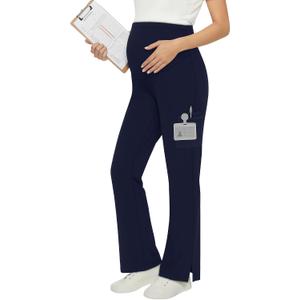 Women's Maternity Scrub Pants Wide Leg Cargo Pants Over The Belly Stretchy Workwear Pregnancy Trousers for Nurse, XXL