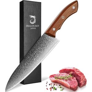 DRAGON RIOT Damascus Chef's Knife 7 inch, Japanese Kitchen Knife with VG10 Steel Core, Ultra Sharp Forged Professional Chef Knife With Full Tang Handle, Premium Gift Box