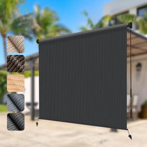 LOVE STORY 230GSM Outdoor Roller Shade 8' W x 8' H Cordless Patio Shade Roll Up Blinds for Porch Gazebo Pergola, Mocha