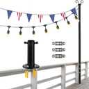 String Light Poles, 12.6 FT Light Poles for Outside Patio, Outdoor Deck Lighting Poles with Brackets for Fence and Base for Wood Concrete Mount, Heavy Duty Metal Stand Hanging Garden Party Decoration