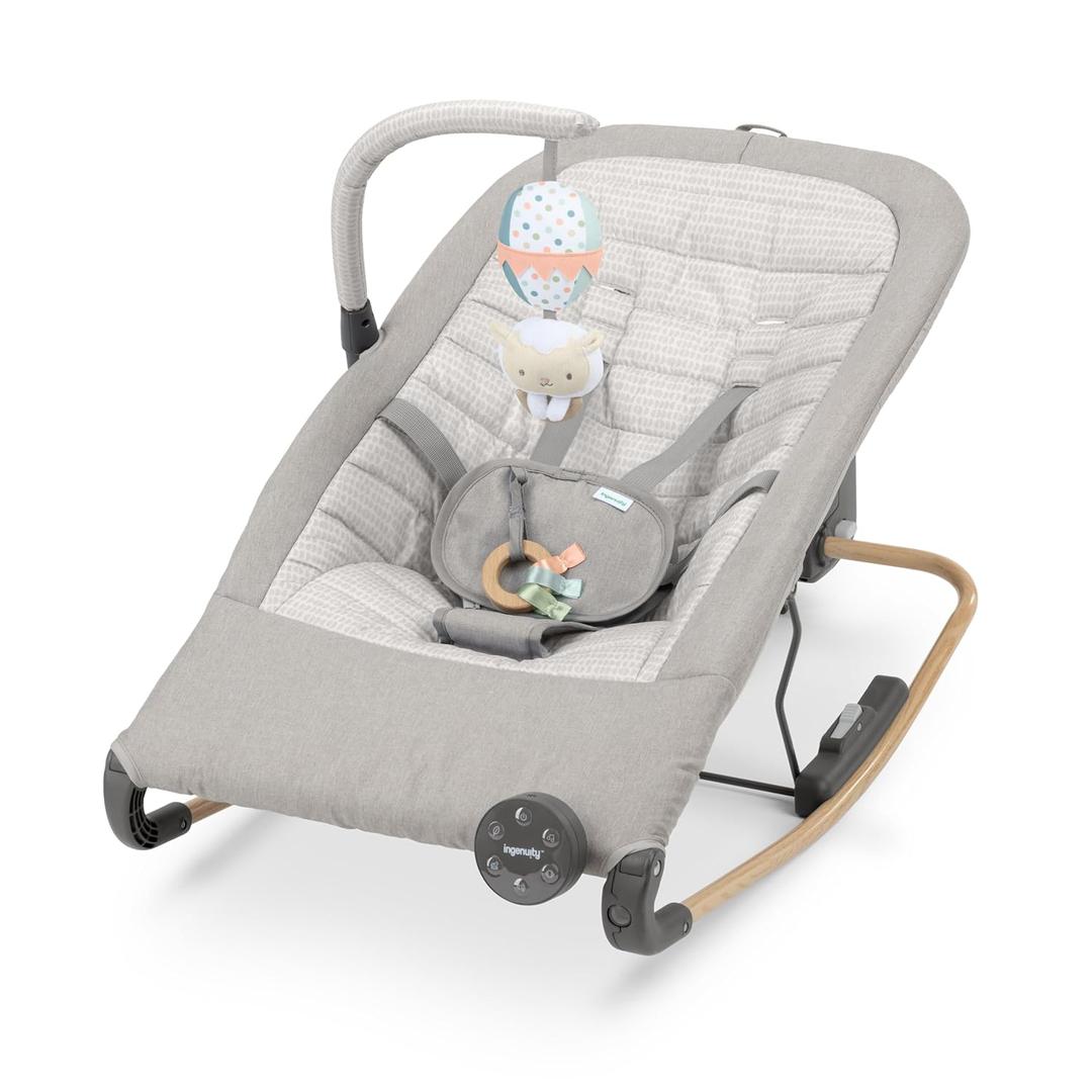 Ingenuity Keep Inmotion Automatic Baby Rocker Seat, with Remote Control for Vibration, Music & Volume Control, Premium Materials, 0-6M - Soulful Skies