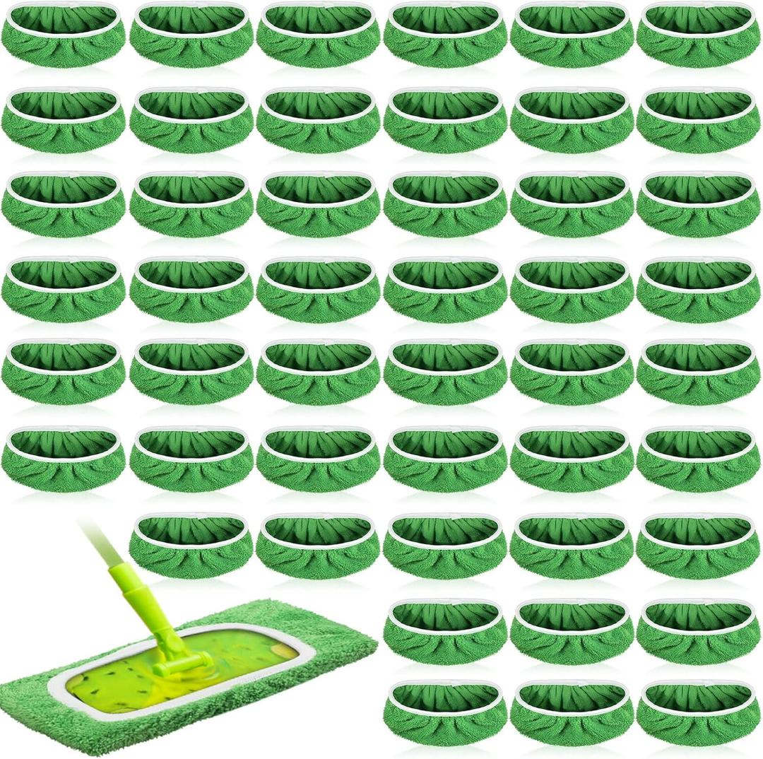 Nuogo 16 Packs Reusable Wet Mop Pads Refills Compatible with Swiffer Sweeper Mops Household Cleaning Tools for Wet & Dry Use(Green)