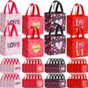 Clysee 100 Pcs Valentine's Day Reusable Gift Bags with Handles Treat Non Woven Love Tote Bulk Valentines Goodie Bags for Valentine Wedding for Gift Exchange Party Favor