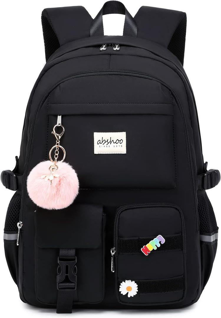 abshoo Big Student Laptop Backpack For College Women Middle High School Teen Girls Bookbag Travel Daypack (Black)