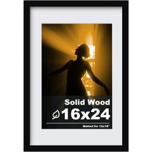 Egofine 16x24 Solid Wood Picture Frame, Made of Solid Wood Covered by Plexiglass 12x18 with Mat 16x24 without Mat, Poster Frame for Wall Mounting Hanging Photo Frame Vertically or Horizontally, Black