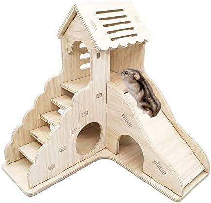 Sirvarni Hamster Hideout Cage Accessories - Hamster House and Habitat Wooden Hide Hut with Climbing Ladder and Slide for Dwarf Gerbils and Mouse Mice Rat Other Small Animals etc.