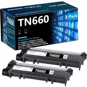 TN660 Black High Yield Toner Cartridge (2-Pack) - Replacement for Brother TN660 Toner Cartridge for HL-L2300D HL-L2305W HL-L2315DW HL-L2320D HL-L2340DW HL-L2360DW HL-L2380DW MFC-L2680W Printer