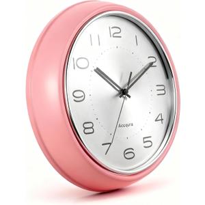 Accqura 12 Inch Vintage Retro Wall Clock, Silent Non-Ticking Metal Dial & Domed Glass Battery Operated, Design for Kitchen Living Room, Bedroom,Office (Coral Pink)