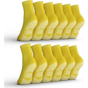 AMERICAN HOSPITAL SUPPLY Non-Slip Hospital Socks, Anti-Skid, Anti-Slip Gripper Socks for Medical or Home Use, 6 Pairs (Yellow, X-Large, Yellow)