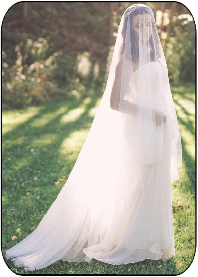 HEREAD 2 Tiers Bridal Wedding Veil 118" Long 118" Width Cathedral Length Bride Tulle Hair Accessoies with Comb and Cute Edge