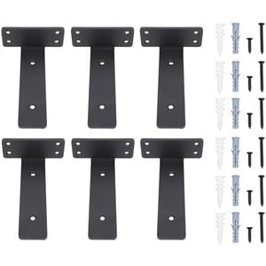 14 Pcs Shelf Bracket 6 Inch Black Matte Coating Heavy Duty Iron Wall Mounted Shelf Support Brackets for Home