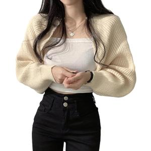 MKLXIR Women's Fall Open Front Shrugs Long Sleeve Boleros Solid Lightweight Knitted Cropped Cardigan Sweaters Short Shawl Tops