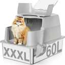 Stainless Steel Cat Litter Box with Lid, 180 Flip-Top XXXL Extra Large Enclosed Litter Box, 26" L x 18" W x 17" H Metal Litter Box with Hight Sides for Big Cats & Multiple Cats-Light Gray