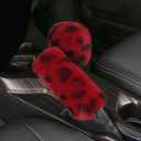Pinbola 5pcs in 1 Set Faux Wool Steering Wheel Cover Soft Fluffy Handbrake Cover & Gear Shift Cover & 2pcs Seat Belt Shoulder Pads Warm Universal Fit for 15 Inch (L-Wine Red)