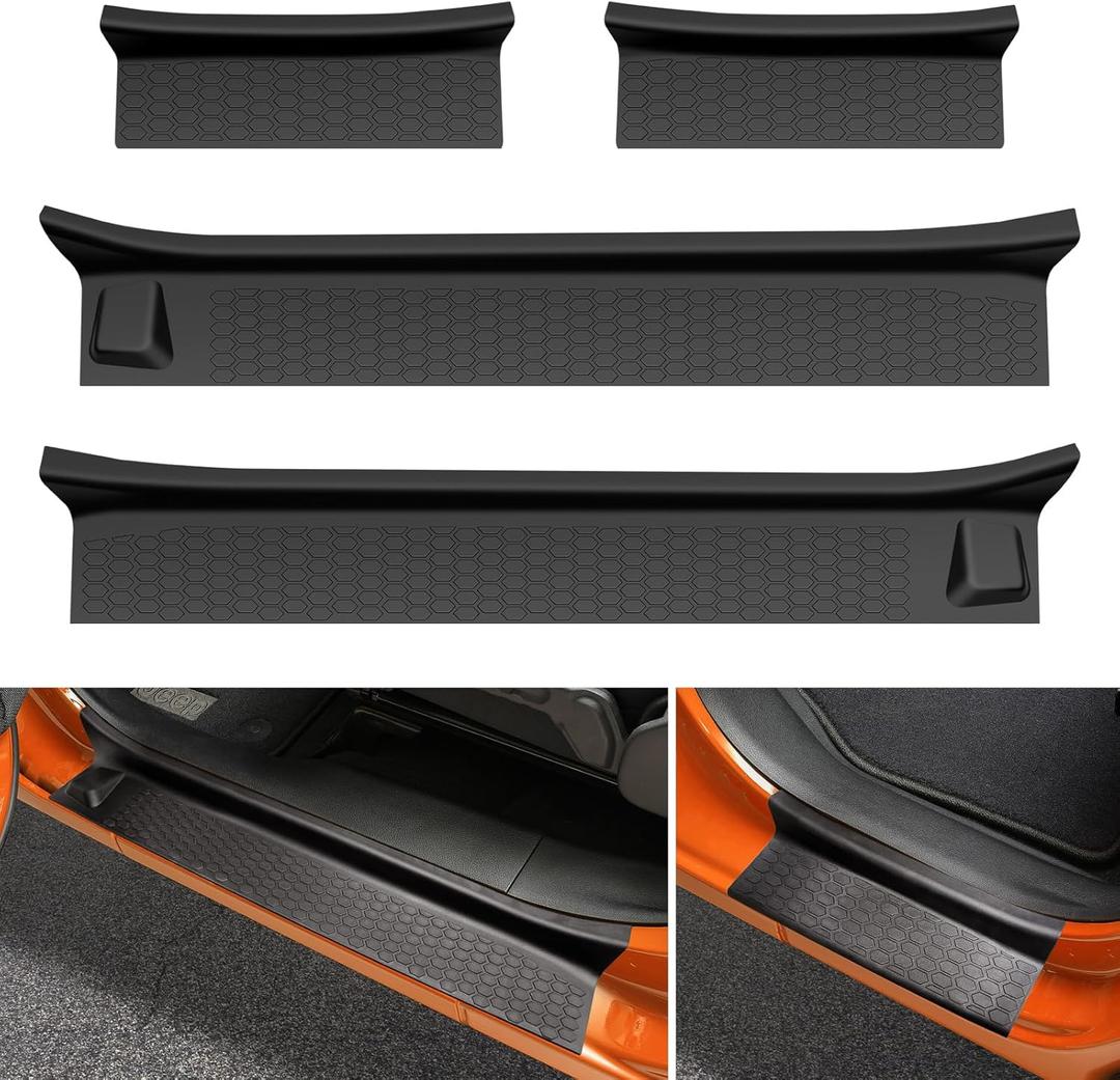 Door Sill Guards Kit Compatible with 2018-2025 2026 Jeep Wrangler JL Unlimited/Gladiator JT, Door Sill Scratch Protector, Black Entry Scuff Plate for Jeep Wrangler JL Accessories (Fit 4 Door)