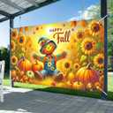 Happy Fall Backdrop Banner Autumn Thanksgiving Party Decorations Banner 71x43 Inchs Autumn Maple Leaves Pumpkins Backdrop Fall Scarecrow Sunflower Outdoor Indoor Decor