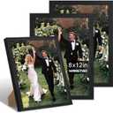 8x12 Picture Frame with Mat Set of 3 Black for Wall Hanging or Tabletop | Wall Mounting Horizontally or Vertically, 8 x 12 Frame Wall Gallery Poster Photo Frame with HD Plexiglass,Black