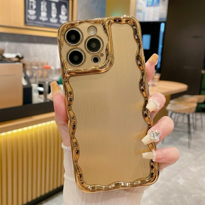 for iPhone 15 Pro Max Electroplate Silver Wave Side for iPhone 14 Pro Max Soft Transparent Shockproof Cover, Gold