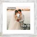 iRahmen 10x10 Picture Frame with HD Tempered Glass, Display Pictures 8x8 with Mat or 10 x 10 Without Mat, Wood Photo Frames for Tabletop and Wall Mount (Rustic White, 1 Pack)