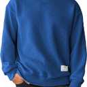 Mainfini Mens Crewneck Sweatshirt Long Sleeve Casual Geometric Texture Soild Color Pullover, Blue (Small) 
