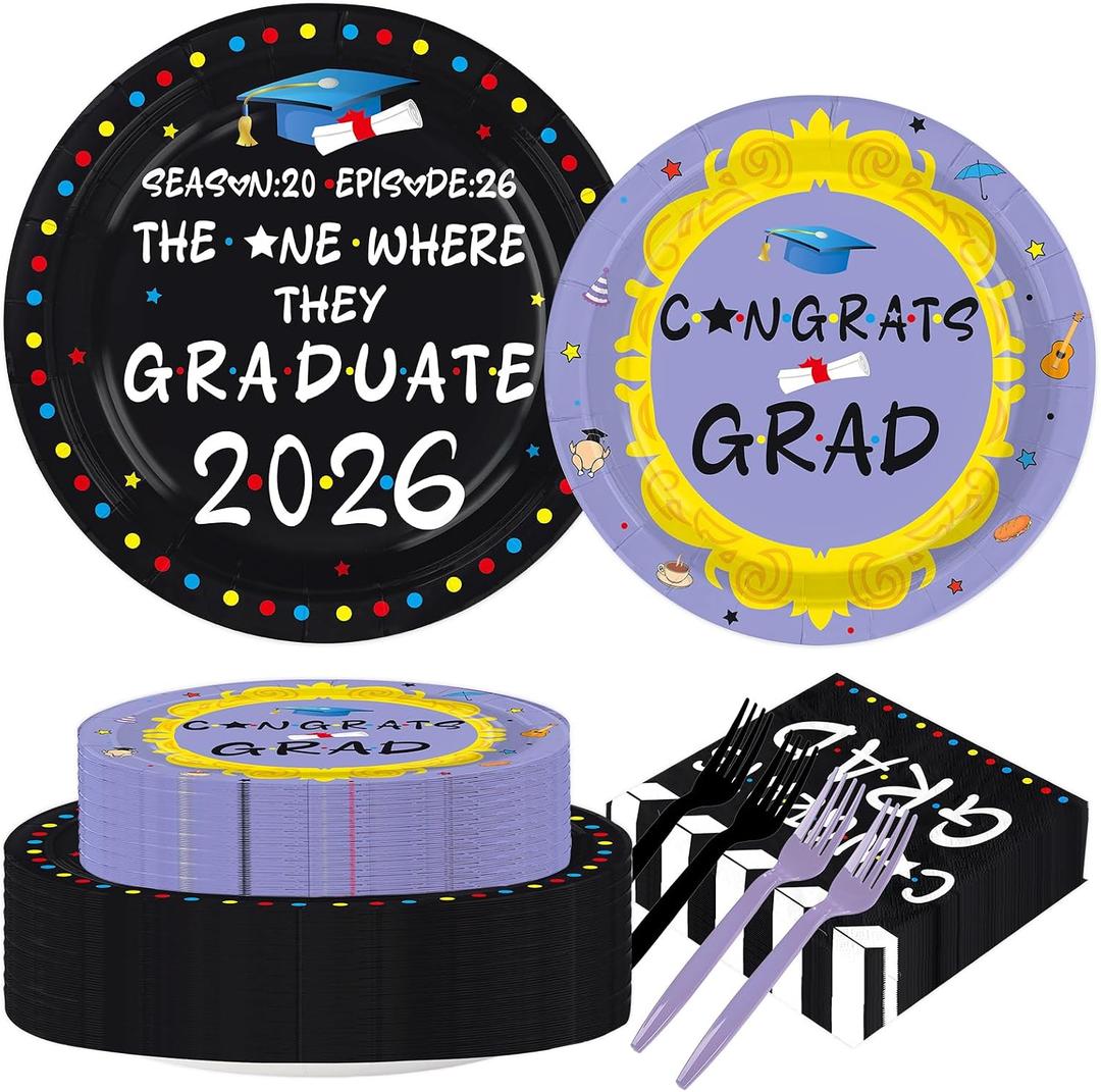 200Pcs The One Where They Graduate 2026 Decorations Graduation 2026 Plates and Napkins Friends Graduation Party Decorations for Congrats Grad Teacher Class of 2026 Graduate Party Supplies Serves 50