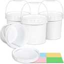4 Pack 1.3 Gallon White Plastic Storage Buckets with Screw Lids, Food Grade Container with Measurement Markings, Reusable Small Container