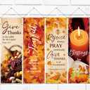 4 Pcs Thanksgiving Church Banners with Pole for Sanctuary Wall 2 x 6 Feet Autumn Harvest Inspirational Bible Verses Wall Decor Religious Praise Hanging Signs for Sunday School Church