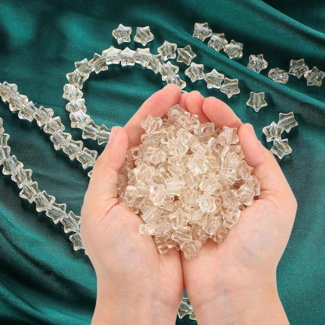 Kenning 500 Pcs 13mm Star Beads Gold Glitter Star Pony Glitter Pony Beads for DIY Jewelry Making, Hair Braiding, Bracelets & Necklace