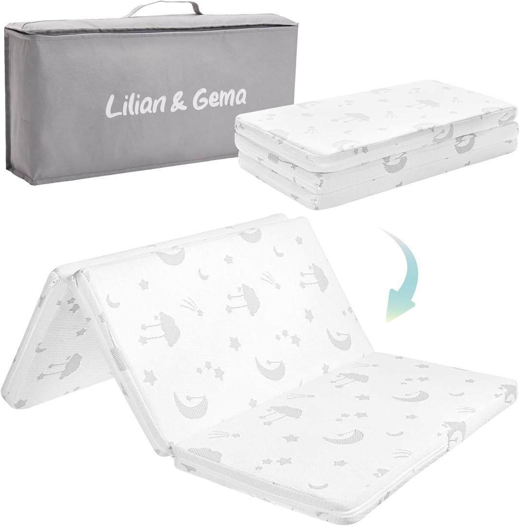 Lilian&Gema Pack and Play Mattress 38"x26"x1.5", Pack N Play Mattresses Pad for Play Pen and Playard, Premium Foam Playpen Mattress Topper with Washable Cover & Traveling Bag for Baby Toddler