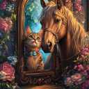 Zariocy 5D Diamond Art Kits for Adults Horse, DIY Diamond Painting Art Cats Round Full Drill Crystal Diamond Embroidery Paintings Arts Craft for Home Office Wall Decor 12x16 inch