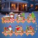 6 PCS Christmas Train Yard Signs with LED Lights, Xmas Gingerbread Outdoor Decorations with Stakes, Santa Snowman Garden, Yard, Lawn, Patio, Pathway Decor