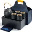 TEANAGOO Japanese Tea Set, Chinese Tea Sets, Porcelain Japanese Tea Cups, Chinese Gongfu Tea Set, Asian Tea Set for Adults, Japanese Teapot Set, 1 Teapot (700ml/25oz) + 4 Tea Cups(205ml/7.2oz), U2 (1*Pot+4*cups,travel set, Charcoal Grey)