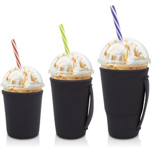Iced Coffee Sleeve Insulator Sleeves for Cold Drinks Beverages, 3 Pack Reusable Neoprene Cup Sleeve with Handle for 16-32oz Coffee cupsBlack