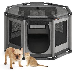 Feandrea Dog Playpen, Oxford Fabric Dog Fence, Octagon Dog Crate, M, 28.3 x 28.3 x 16.9 Inches, PVC Pipe Frame, Breathable Mesh, Double Openings, Dove Gray and Slate Gray UPDC002G01 (28.3"L x 28.3"W x 16.9"H, Dove Gray + Slate Gray)