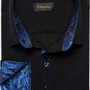DiBanGu Men's Dress Shirt Long Sleeve Regular Fit Button Down Shirts with Collar Pin Inner Contrast Color Shirt (Black and Blue)