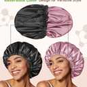10 x BONNET QUEEN Silk Bonnet for Sleeping Hyaluronic Acid Satin Bonnet, Double Layer Hair Wrap for Curly Hair Women Sleep Cap (Black & Rosegold)