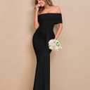 YMDUCH Women's Elegant Off Shoulder Sleeveless Ruched Bodycon Long Formal Evening Weeding Dress (Black, L)
