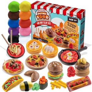 Original Stationery DIY Air Dry Clay Kit - 10 Colors, 19+ Pieces, World Food Style, Ages 7+ - Mini Food Making Kit for Kids & Air Dry Modeling Clay Set
