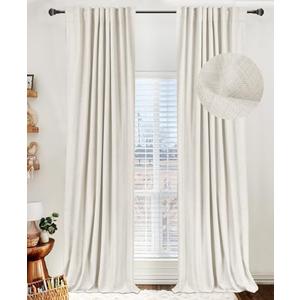 100% Blackout Shield Linen Blackout Curtains for Bedroom 90 Inches Long, Back Tab/Rod Pocket Living Room Drapes, Thermal Insulated Blackout Curtains 2 Panels Set, 50" W x 90" L, Beige
