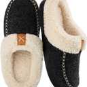LongBay Womens Felt Sherpa Warm Slippers Bedroom Cozy Memory Foam Moccasin House Shoes with Fuzzy Plush Lining for Winter Indoor Outdoor (9-10, Black)