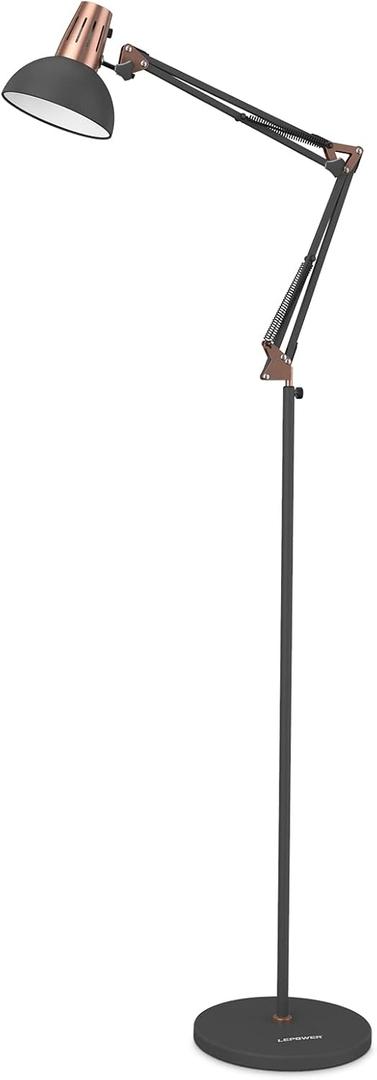 LEPOWER Floor Lamp, Metal Adjustable Reading Swing Arm Standing Lamp with Heavy Metal Base, Eye-Caring Reading/Pole Lamp with On/Off Switch for Living Room, Bedroom, Office Sand Black