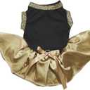 Petitebella Plain Black Shirt Gold Tutu Puppy Dog Dress (Black, Medium)