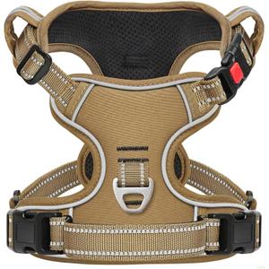 Timos Dog Harness Large Sized, No Pull Pet Harness with Neck Lockable Snap,No Choke Front Clip Dog Reflective Vest,Adjustable Metal Rings 3 Buckles,Easy Control Handle for Large Dogs Khaki L (Large (Pack of 1))