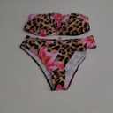Women's Plus Size Floral Leopard Bandeau Swimsuits High Waisted Bikini Set 2 Piece Bathing Suits (XX-Large Plus, Multicolor)